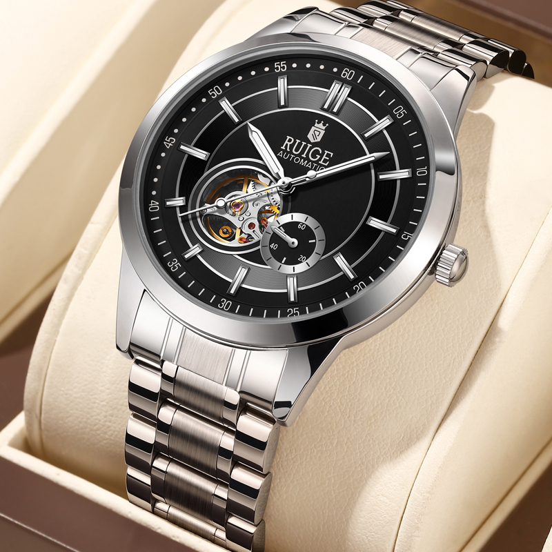 Hollow Mechanical Movement Men's Stainless Steel Luxury Waterproof Watch