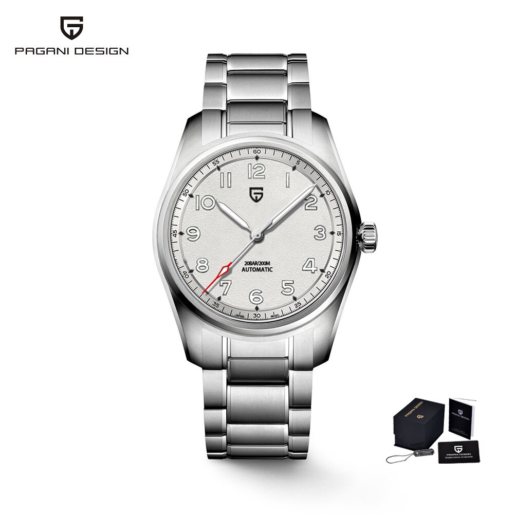 Men Automatic Mechanical Watch Sapphire Glass Stainless Steel Waterproof Luxury Wristwatch white