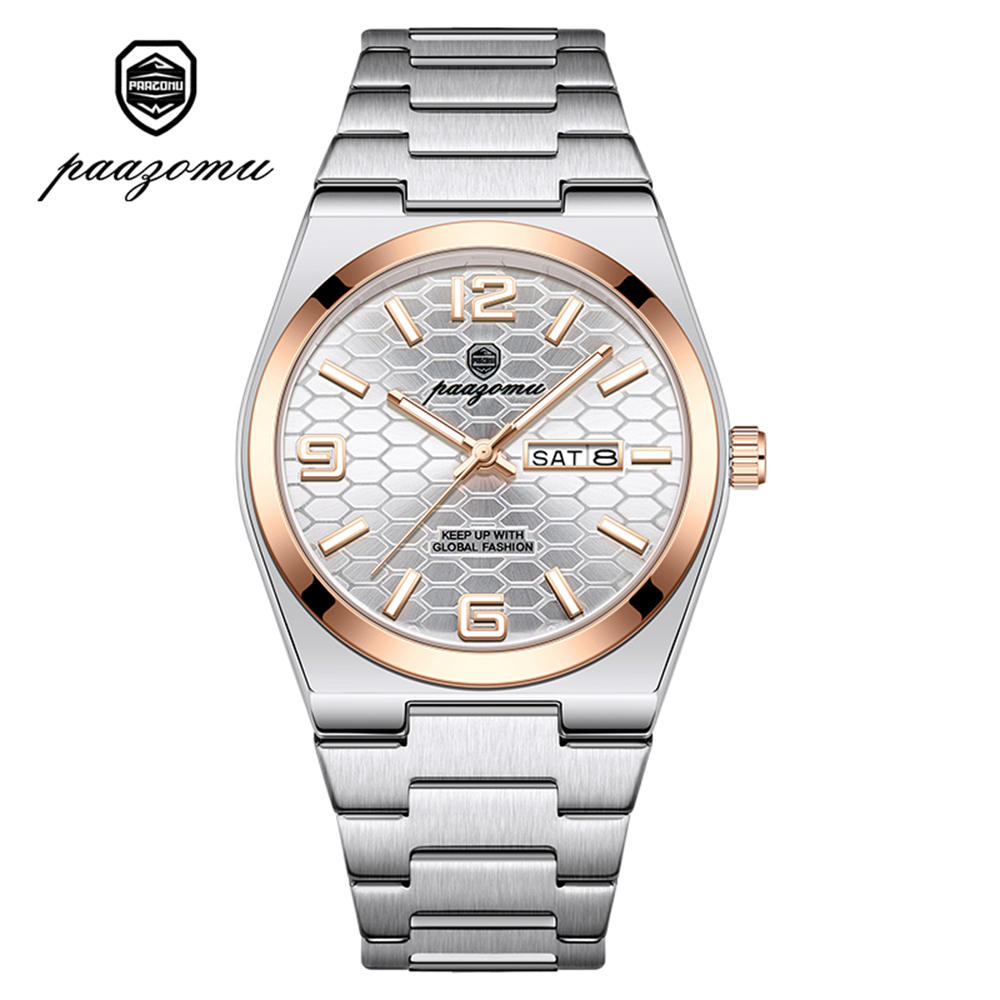 Luxury Stainless Steel Mens Quartz Watch Waterproof Luminous Date Week Sports Wristwatch