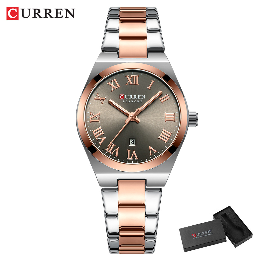 Elegant Womens Stainless Steel Roman Numeral Watch Classic Fashion Timepiece