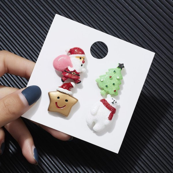 Cute Christmas Brooch Set for Women Cartoon Santa Tree Elk Lapel Pin Jewelry Gift