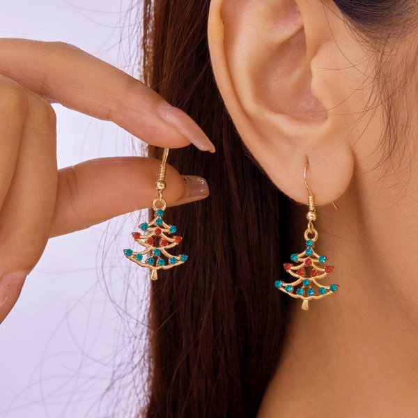 Green Christmas Tree Zircon Crystal Star Earrings Stud For Women Holiday Party Jewelry Gift