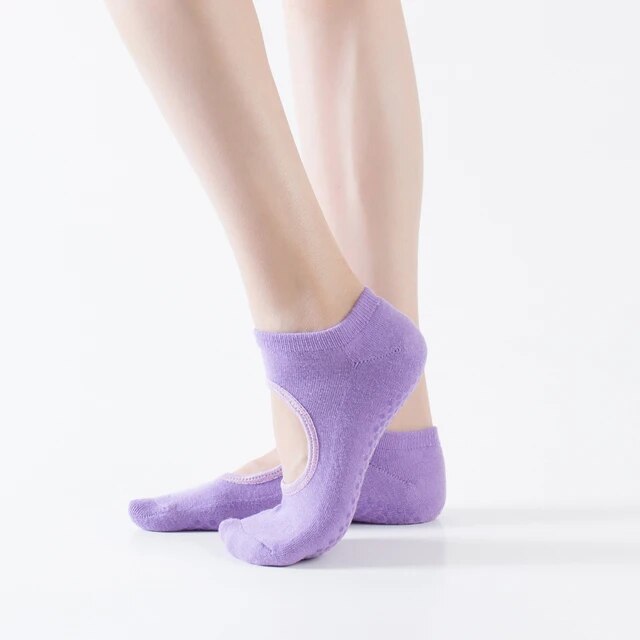 Womens Backless Yoga Socks Non Slip Pilates Grip Socks for Dance Fitness and Barre
