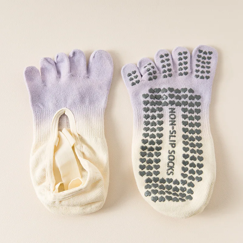 Gradient Five Toe Yoga Socks with Non Slip Silicone Grip for Pilates Barre and Indoor Fitness