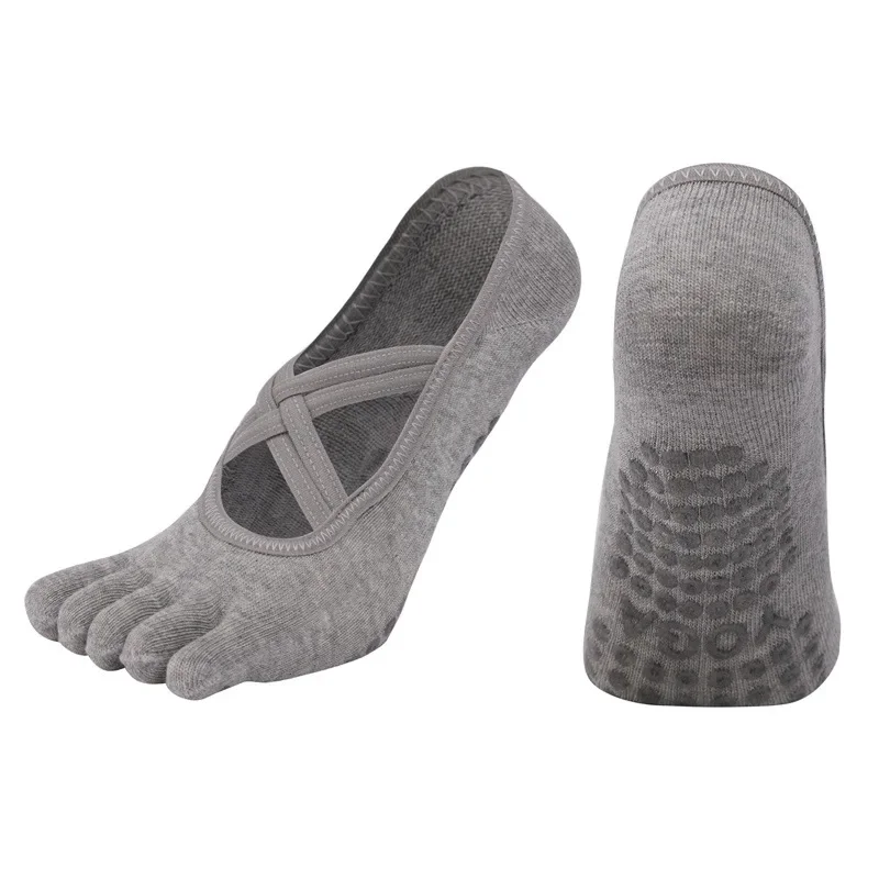 Women Five Toe Yoga Socks Non Slip Pilates Grip Socks with Breathable Backless Design