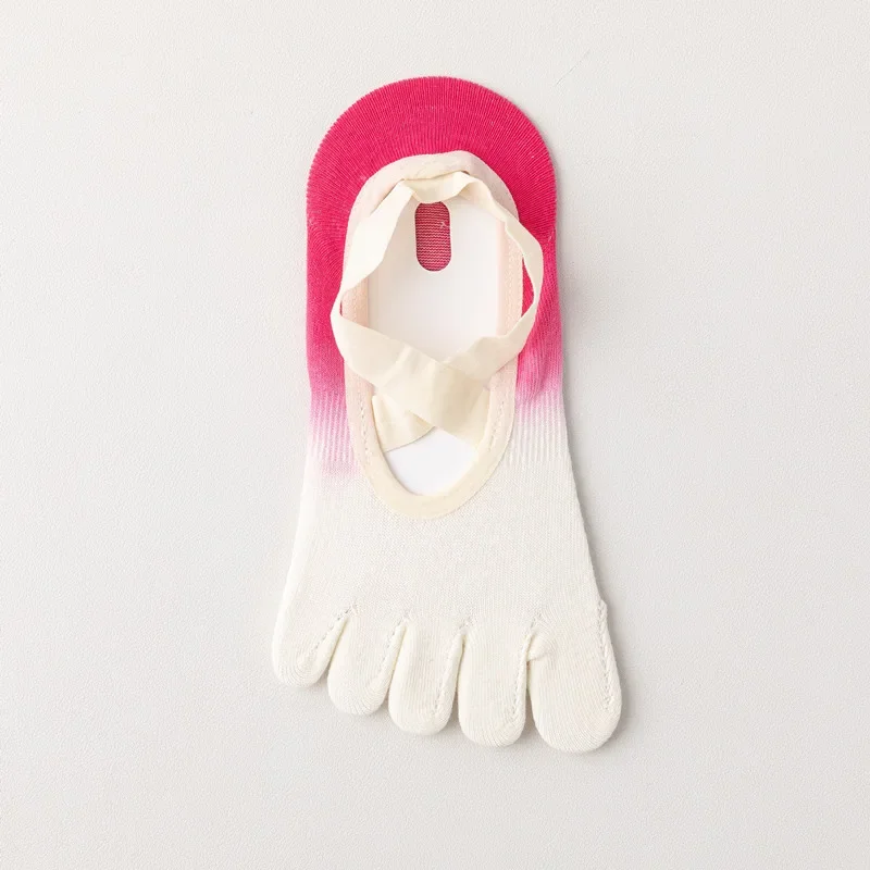 Five Toe Yoga Grip Socks for Women with Non Slip Silicone Soles and Breathable Ballet Straps