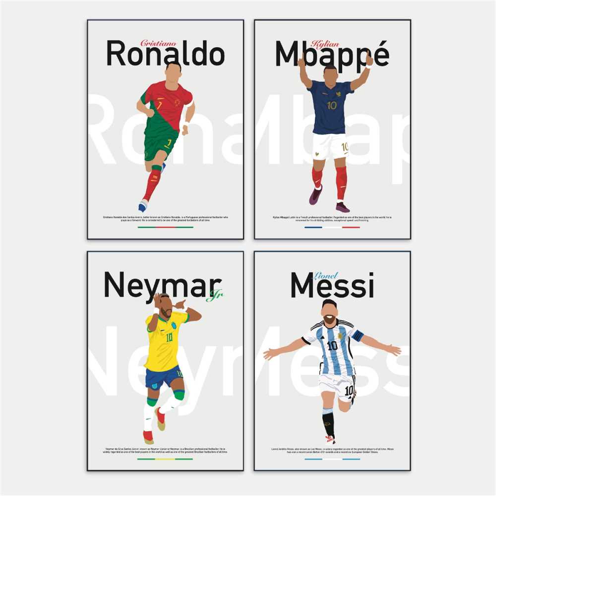 Messi Ronaldo Mbapp Neymar Poster Printable Set World Cup, G - Inspire