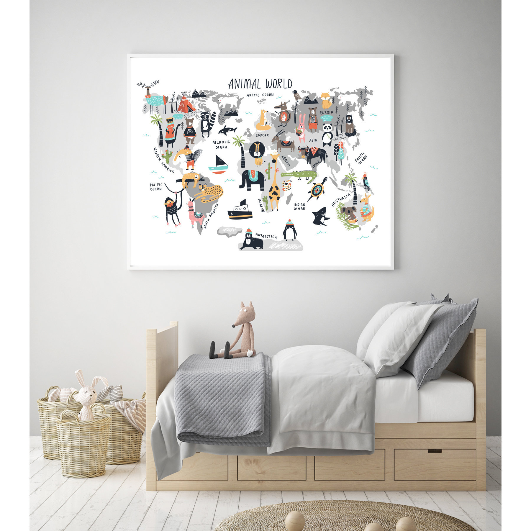 World map for nursery - Animal world map print - Printable w | Inspire ...