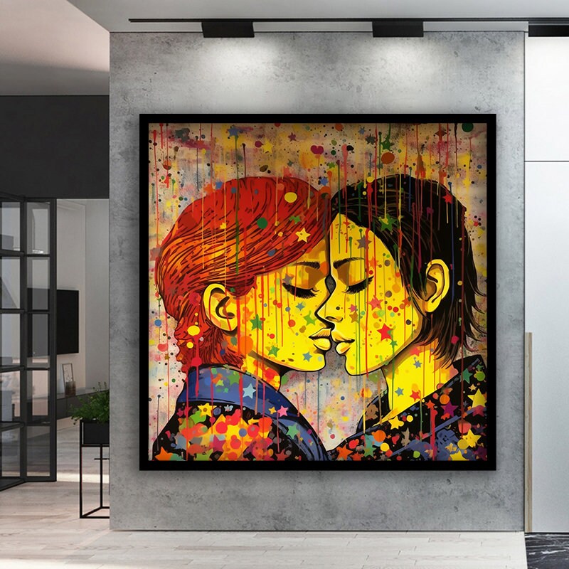The kiss canvas painting, the kiss art, pop art art, kissing - Inspire ...