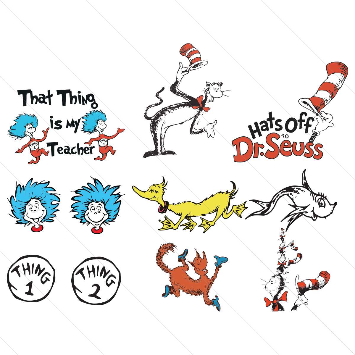 Dr Seuss Bundle Cat In The Hat SVG Designs Cutting Files | Inspire Uplift