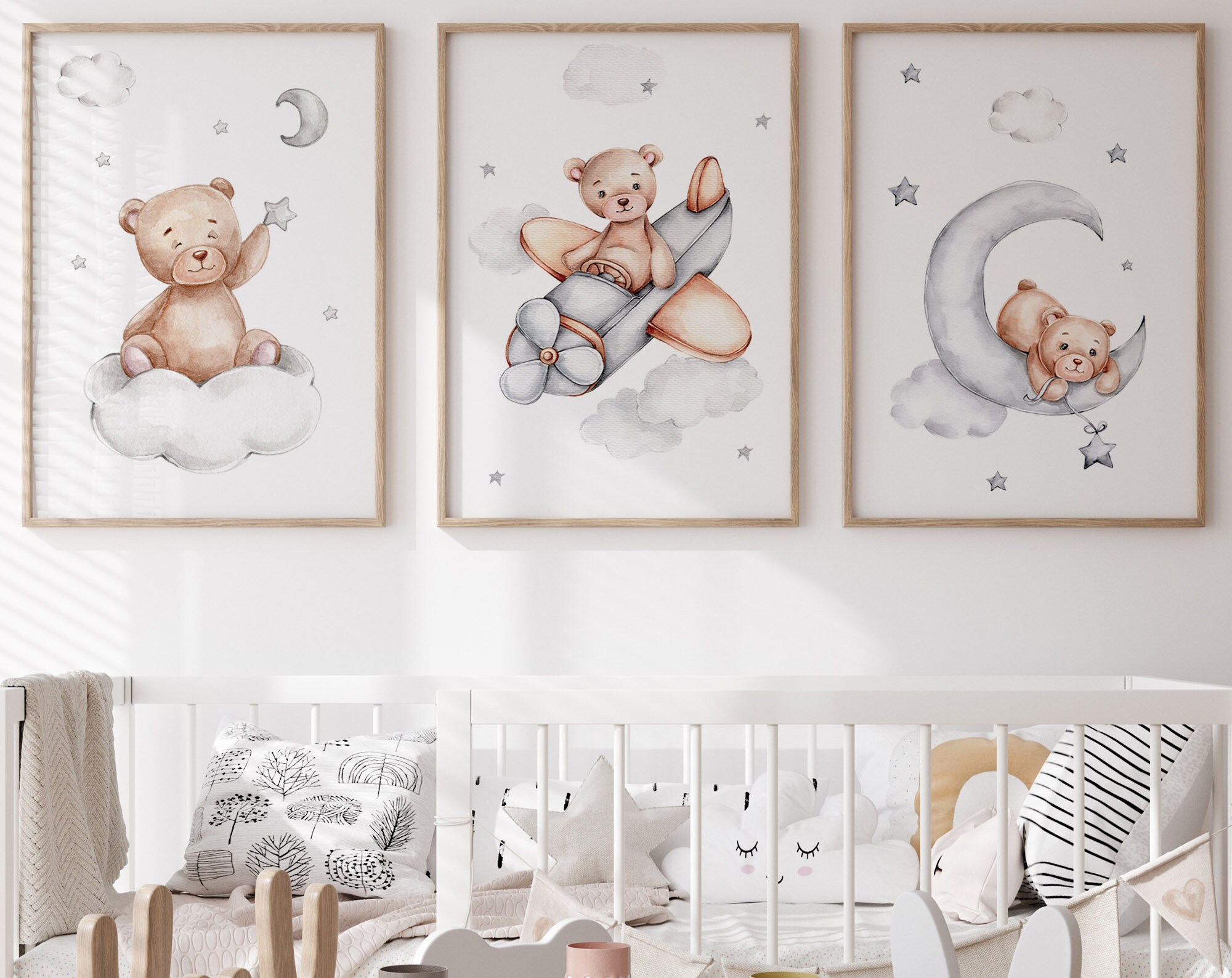 Set of 3 Teddy Bear Print,Bear Nursery Decor,Nursery Wall De | Inspire ...