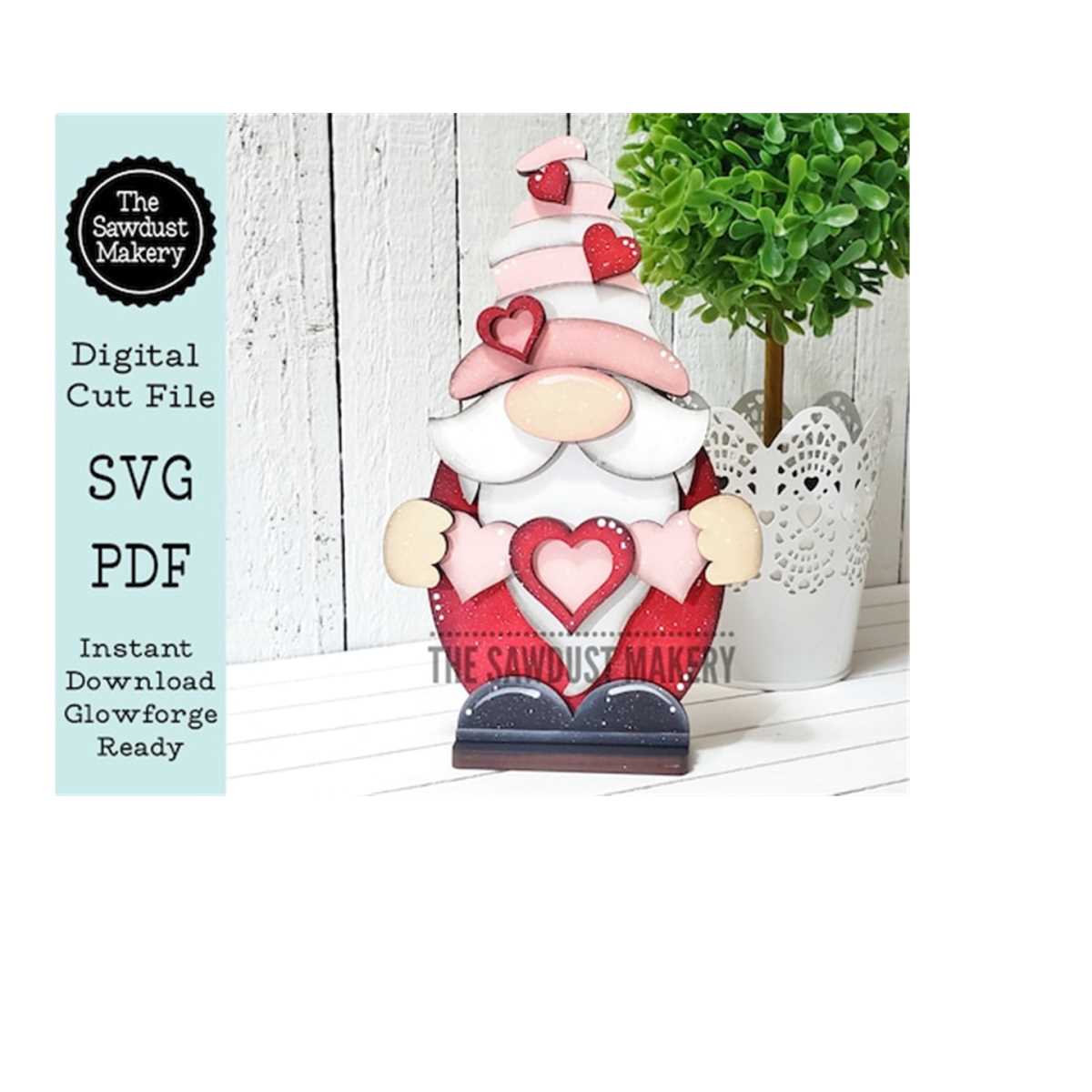 Valentine Standing Gnome SVG File | Hearts | Laser Cut File | Inspire ...