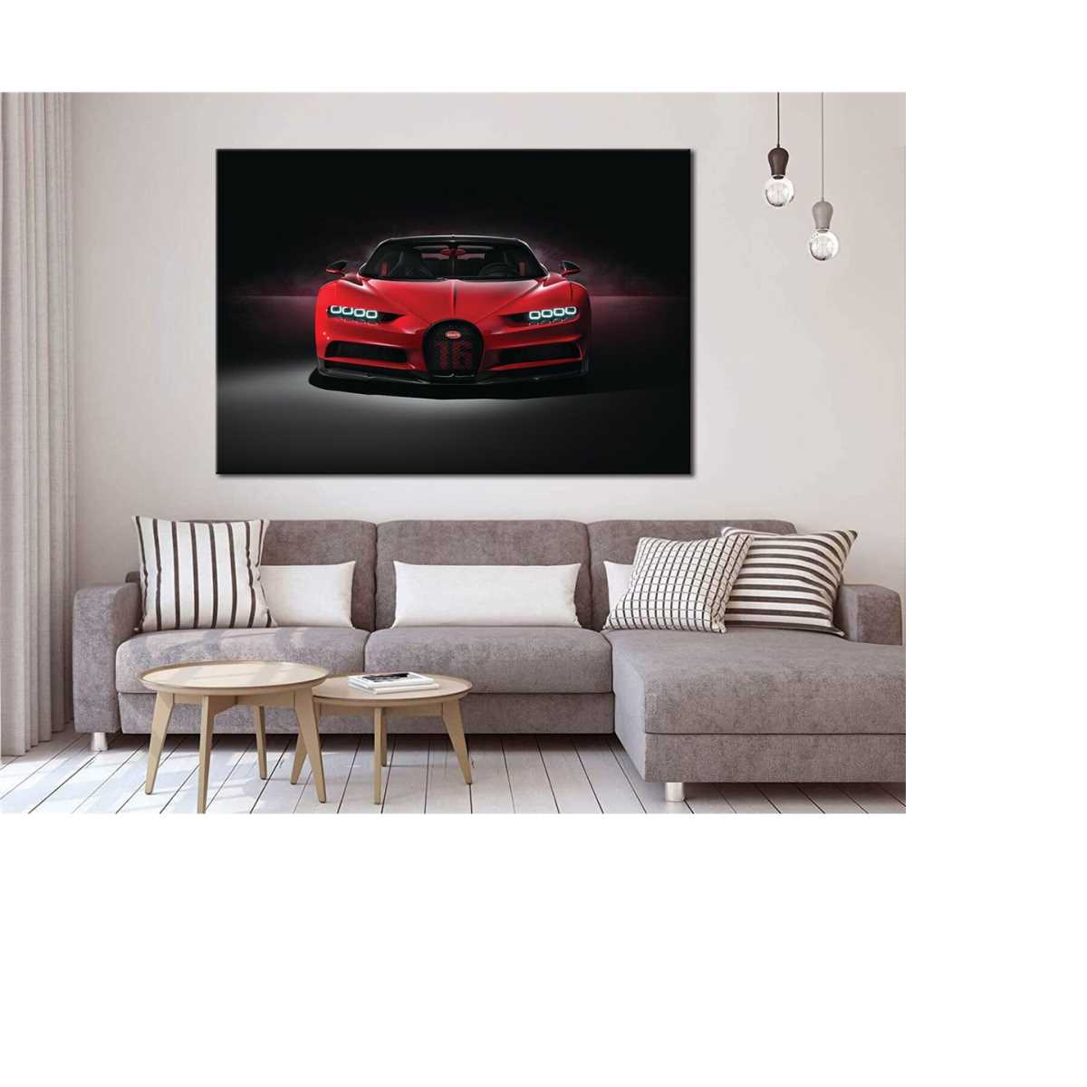 Quadro Moderno XXL Con Bugatti Chiron Blu – Composizione In 4 Parti Su Legno – 131x62 Cm – Rif. 27231