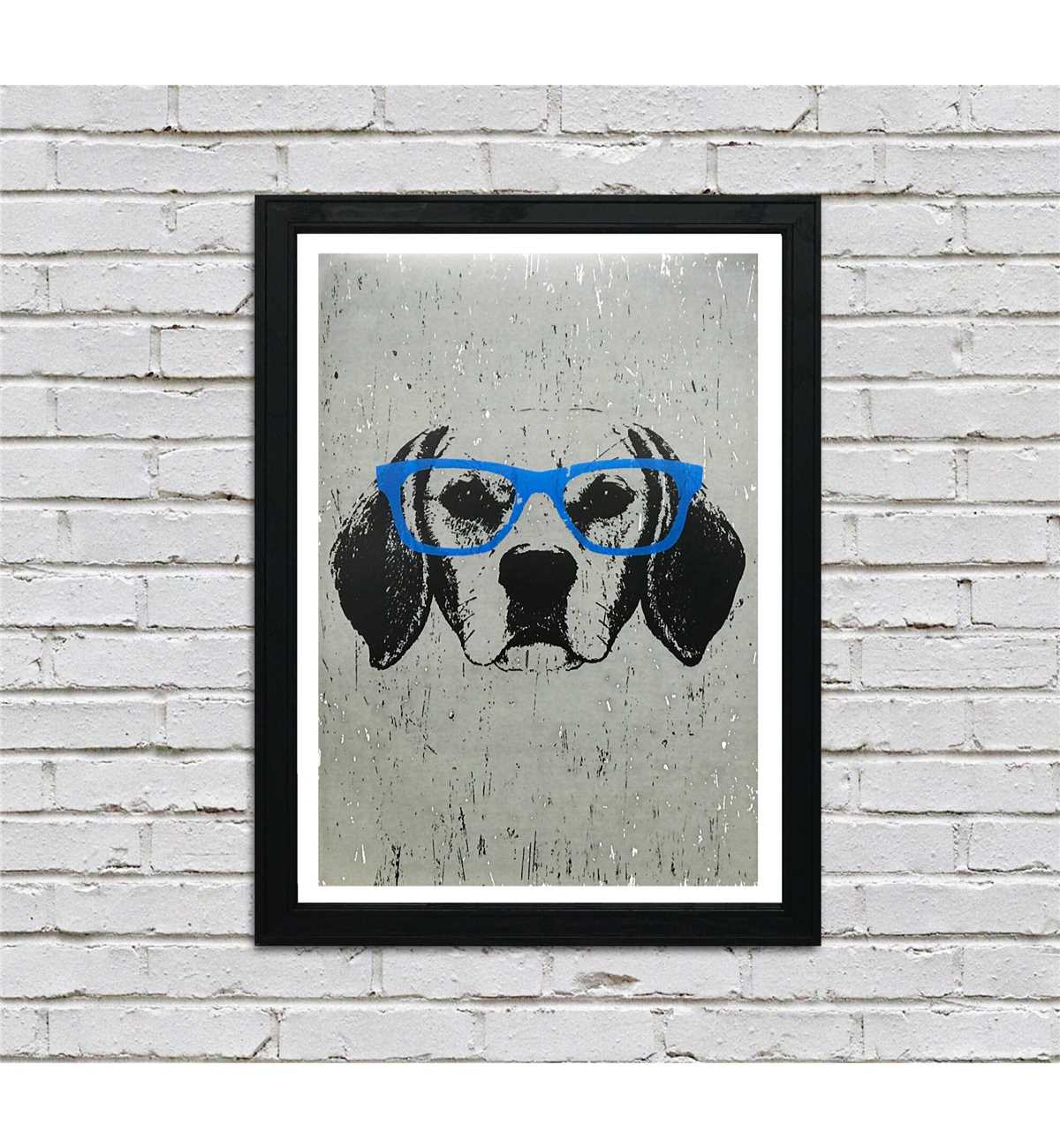 Limited Edition Beagle with Blue Glasses Print - | Inspire Uplift