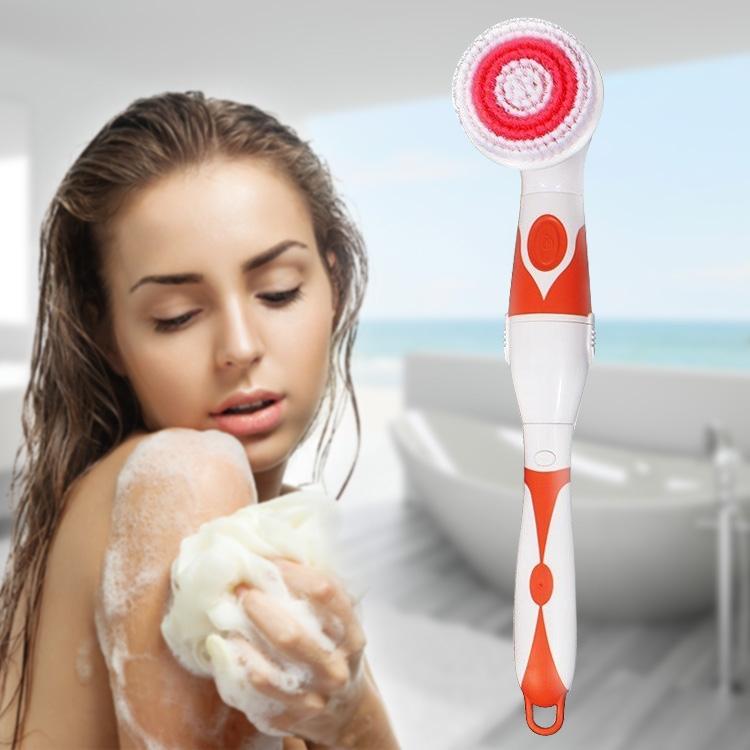 Electric Waterproof Bath Brush Long Handle Back Scrubber with 4 Heads Body Cleansing Massager