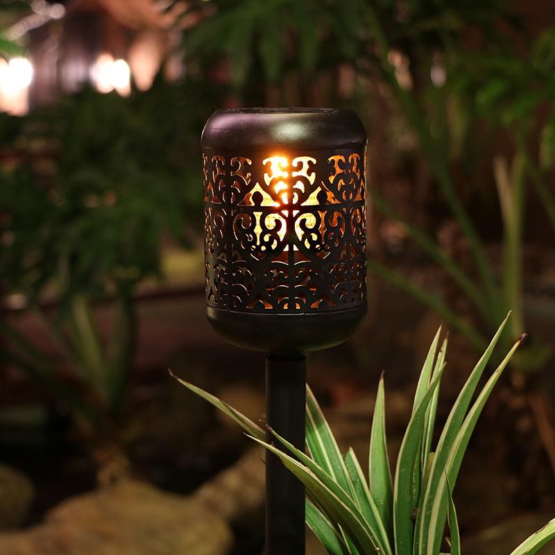 Solar Lotus Branch Garden Lights with Flickering Flame Effect for Outdoor Pathway Decor