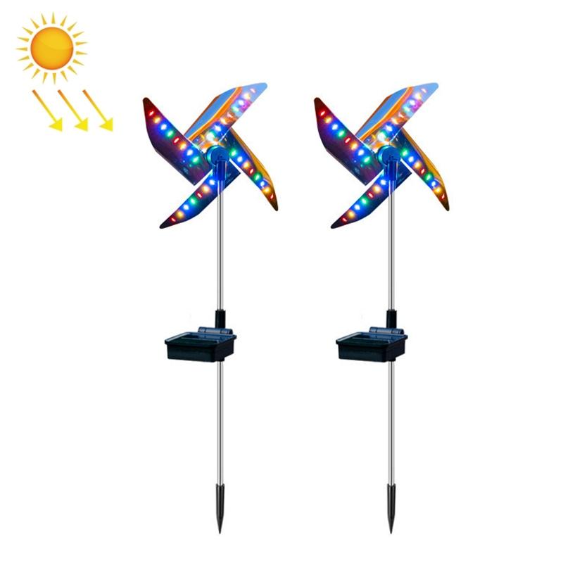 Solar Windmill Garden Lights 2 Pack Waterproof LED Lawn Decor with Auto On Off