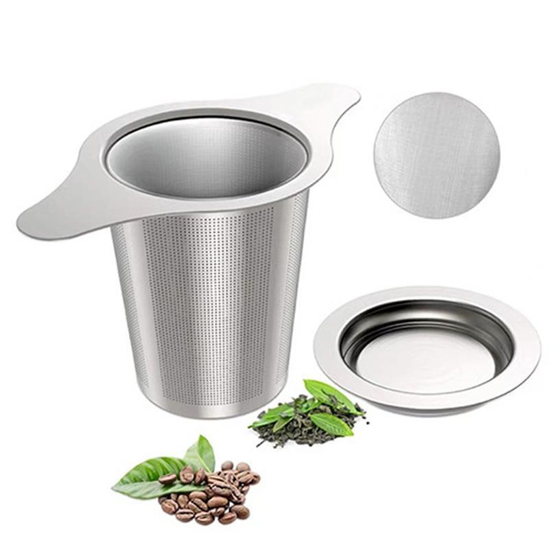 LsCook Premium Stainless Steel Tea Strainer with Lid & Dual Handles for Loose Leaf Tea