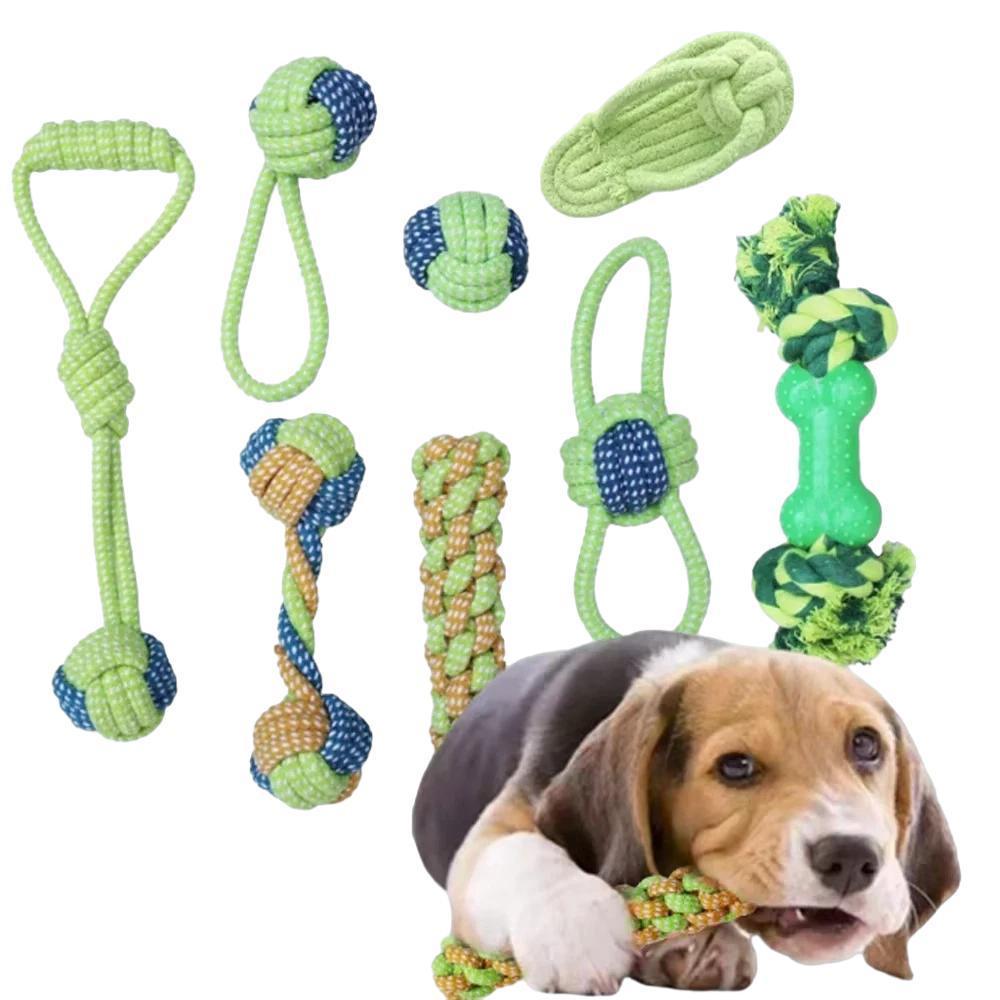 PawClean 9 Piece Dog Chew Rope Toy Set for Dental Cleaning and Interactive Play
