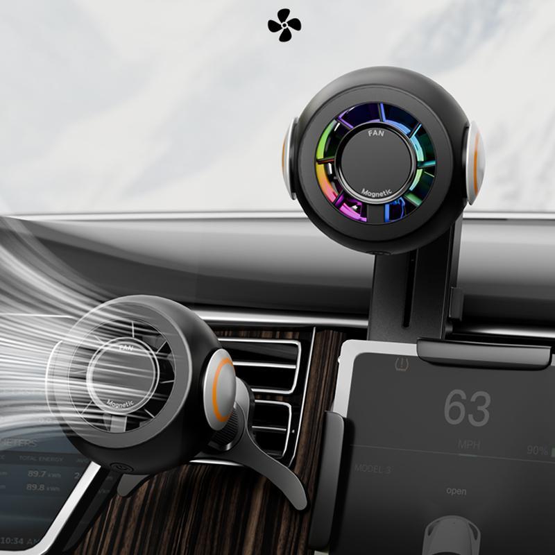 FC19 Magnetic Car Phone Holder with Cooling Fan Aroma Diffuser and RGB Ambient Light