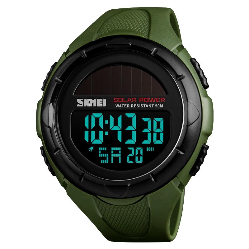 SKMEI 1405 Solar Powered Digital Watch 50M Waterproof Sports Watch for Men with EL Backlight Alarm Stopwatch
