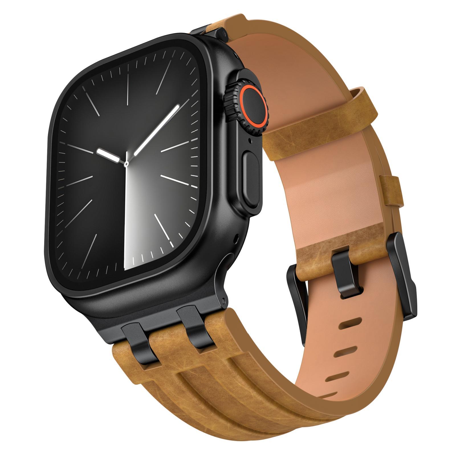 Apple Watch Vegan Leather Watch Band Crazy Horse Strap with Stainless Steel Black Buckle