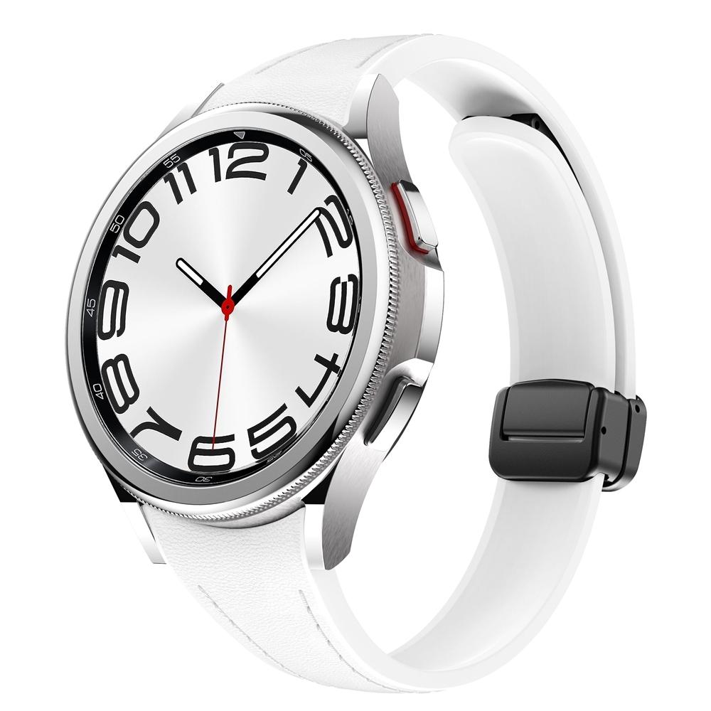 Samsung Galaxy Watch6 Magnetic Leather Watch Band Slim Silicone Watch Strap with Black Buckle