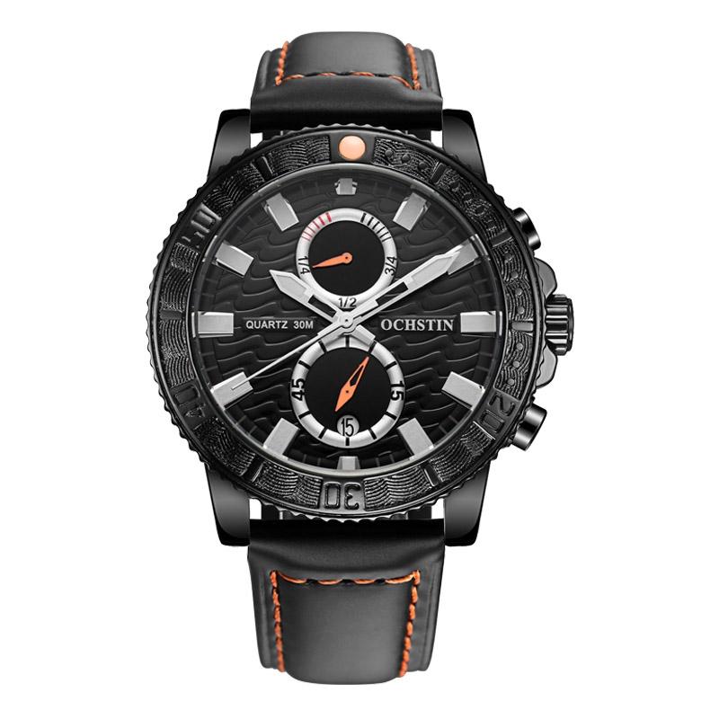 Ochstin 6045A Mens Quartz Watch Genuine Leather Business Watch with Luminous Display