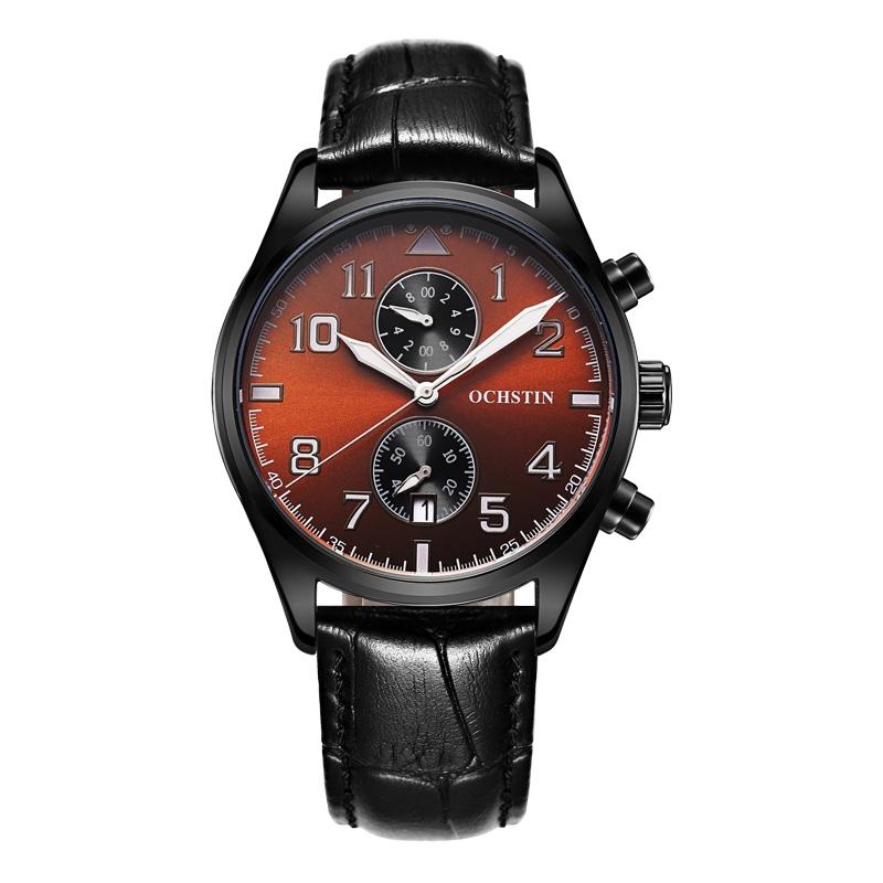 Ochstin 5043G Mens Quartz Watch Waterproof Genuine Leather Business Wrist Watch