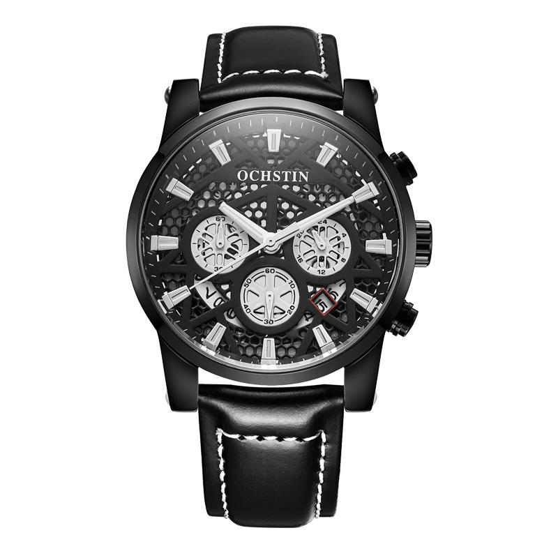 Ochstin 5052B Business Quartz Watch Waterproof Genuine Leather Mens Dress Watch