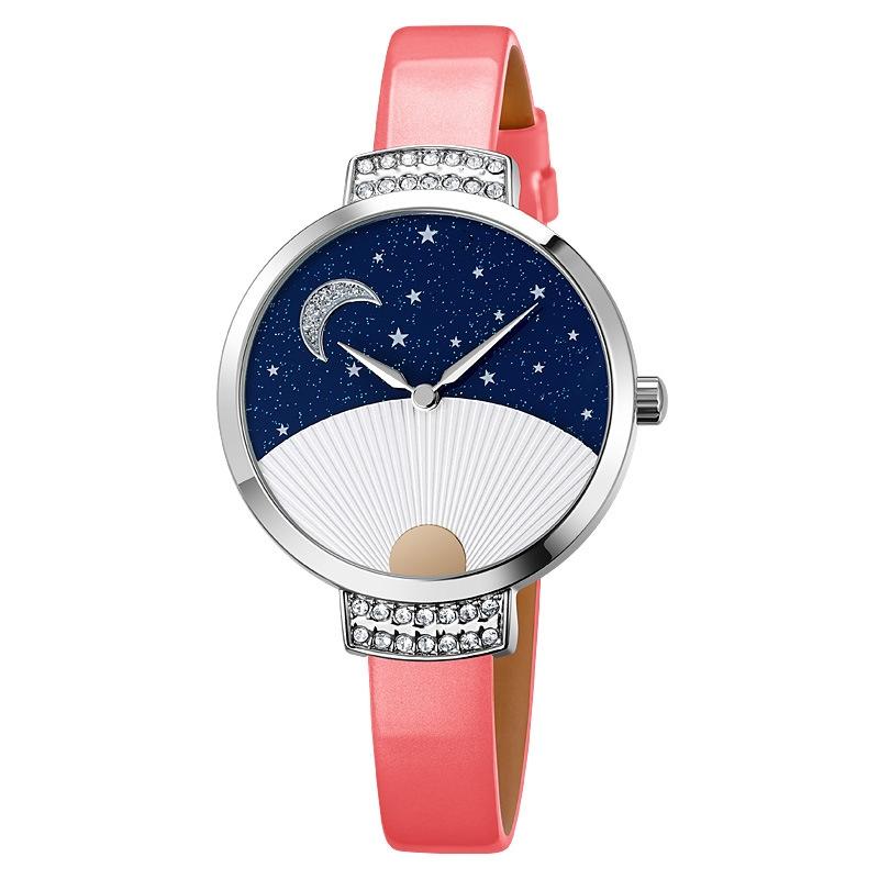 SKMEI 9279 Womens Quartz Watch Genuine Leather Watch Waterproof Analog Wristwatch
