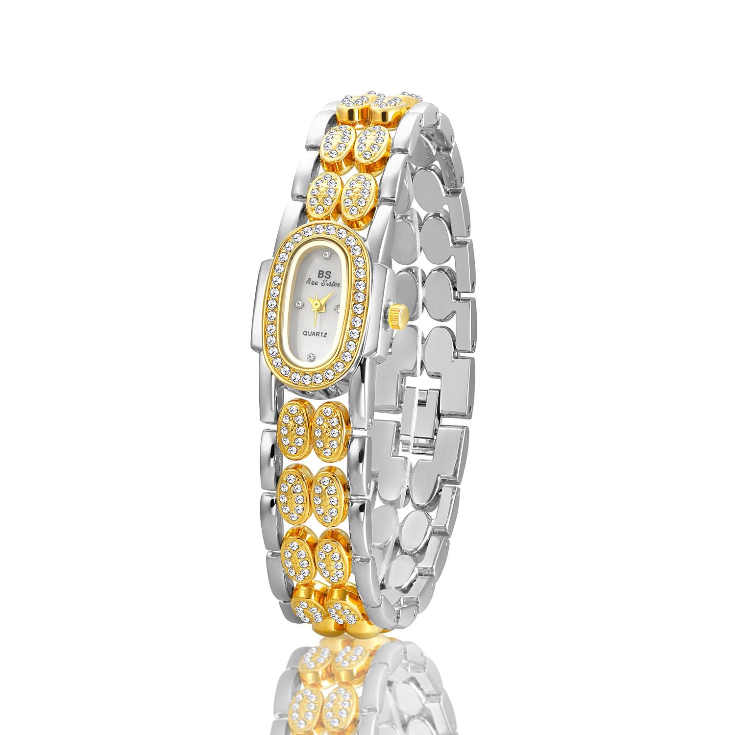 BS Bee Sister Diamond Bracelet Watch Luxury Ladies Quartz Watch Stainless Steel Style Wristwatch