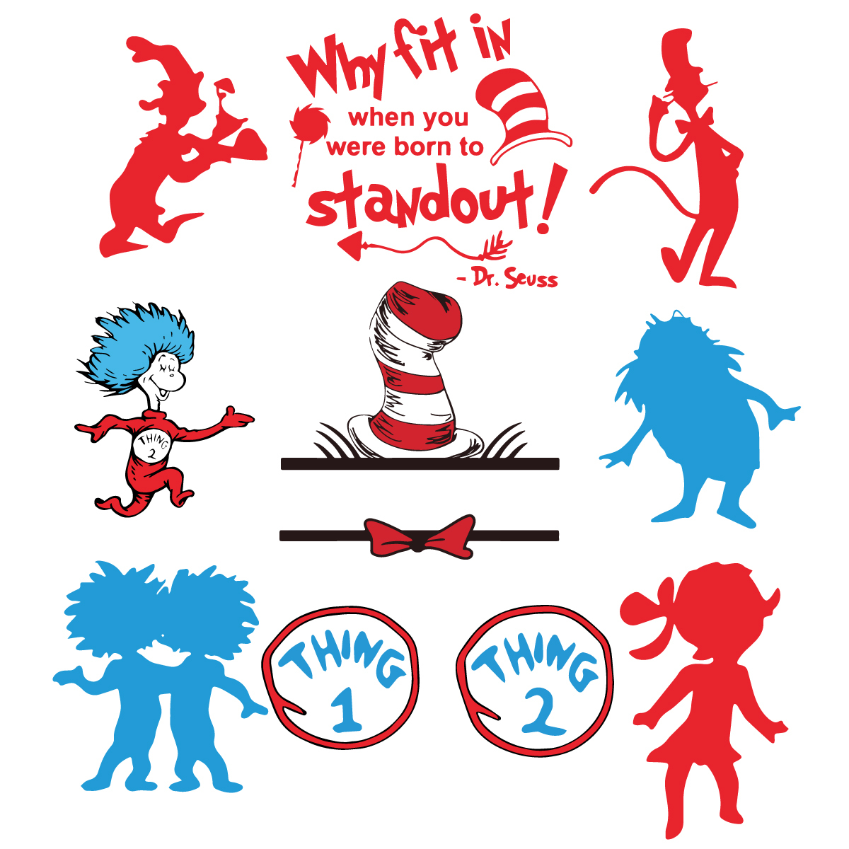 10 Dr Seuss Bundle Svg, Cat In The Hat Svg, Thing 1 Svg | Inspire Uplift