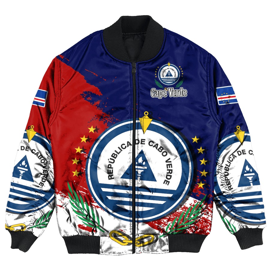 Afro Basketball Custom Cape Verde Sleeve Zip Bomber Jacket Come On Blue Sharks LT14 main image 0