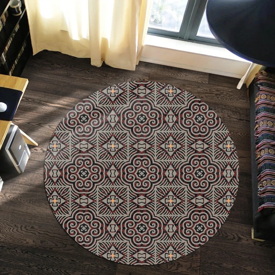 Grey Triangle Kitenge Round Carpet, African Rug For Home | Inspire Uplift