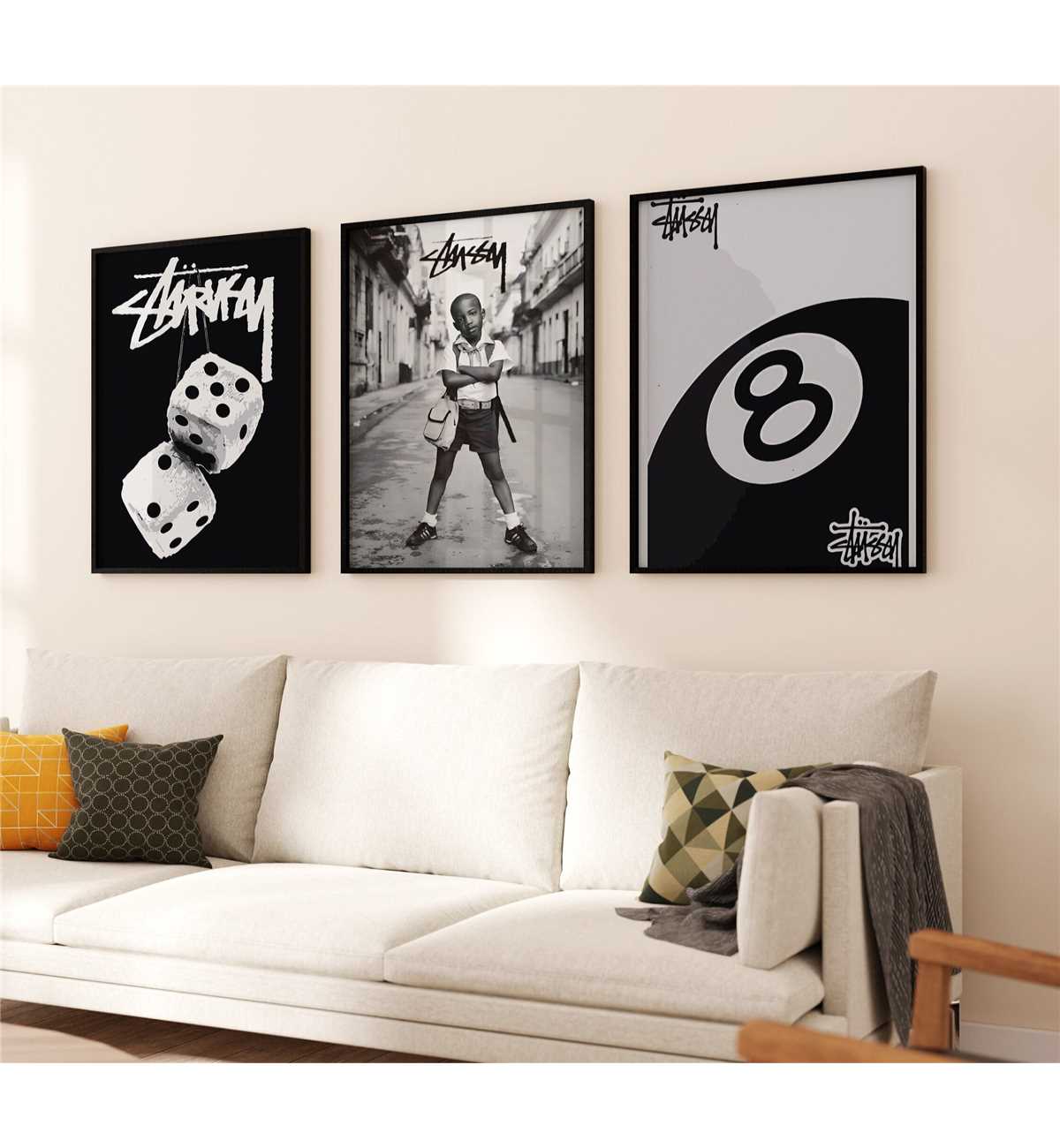 Stussy Wall Art Set Of 3 Digital, Black | Inspire Uplift