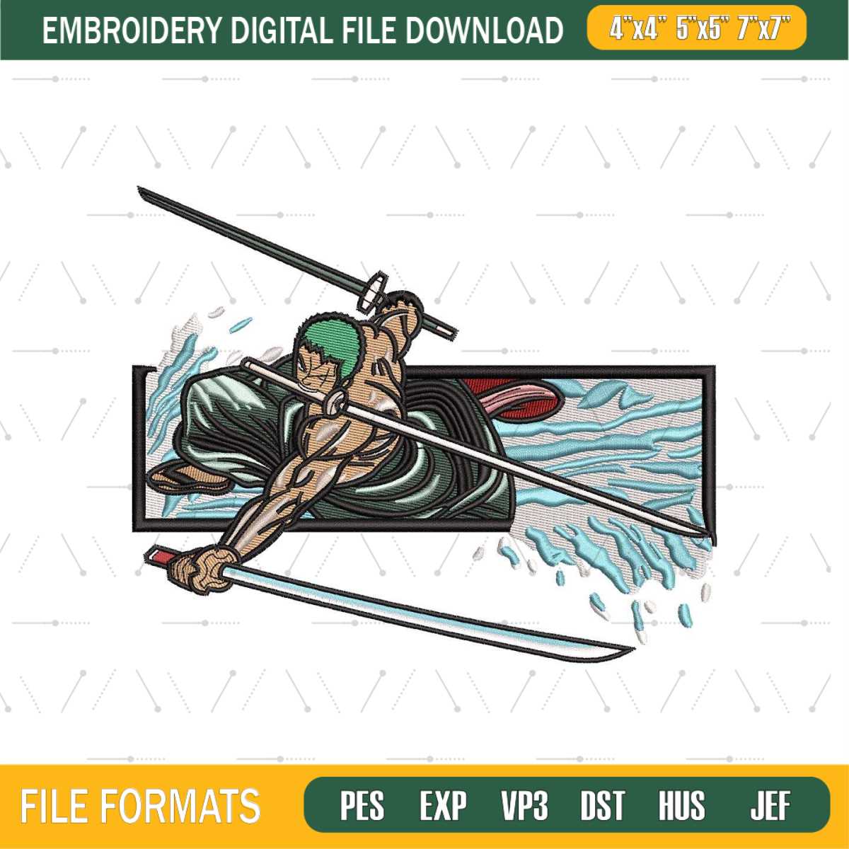 Roronoa Zoro Rectangle Embroidery Design png - Inspire Uplift