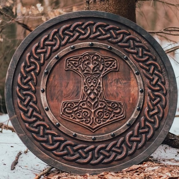 Merlin Sheild Viking Thor sheild mjolnir carved Sheild THOR HAMMED SHEILD | Inspire ...