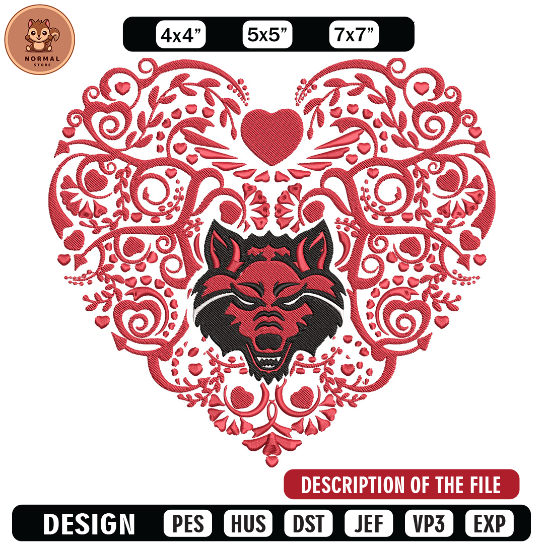 Arkansas State heart embroidery design, Sport embroidery, lo | Inspire ...