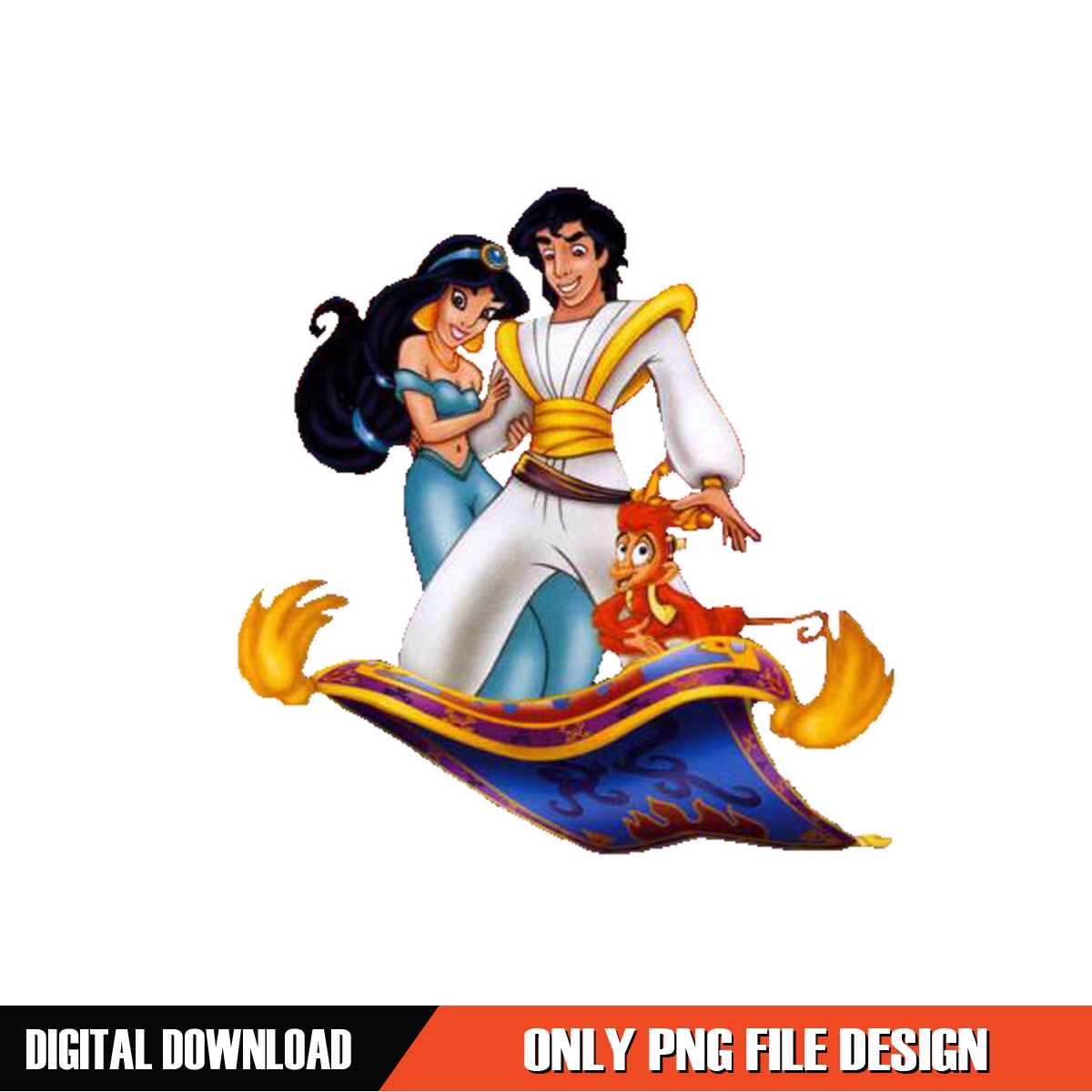 Aladdin Jasmine Abu Monkey On The Flying Magic Carpet PNG | Inspire Uplift