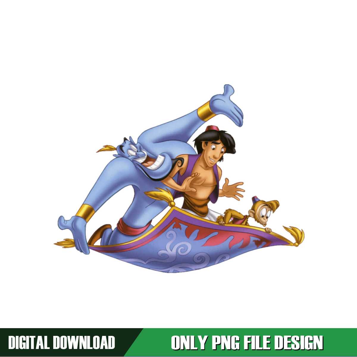 Genie Aladdin and Abu On A Magic Carpet PNG | Inspire Uplift
