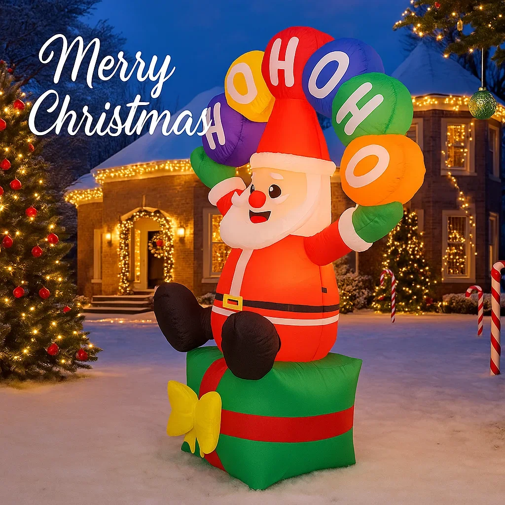 Inflatable Toys Santa, Claus Gift Box Xmas Decoration LED Light, Yard Lawn Party Display, Christmas Home Supplies
