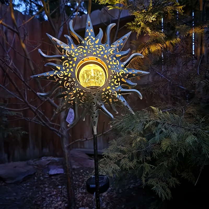 Cracked Glass Ball LED Garden Decor, Solar Sun Statue Light, IP65 Waterproof Outdoor Accent for Patio Lawn Courtyard