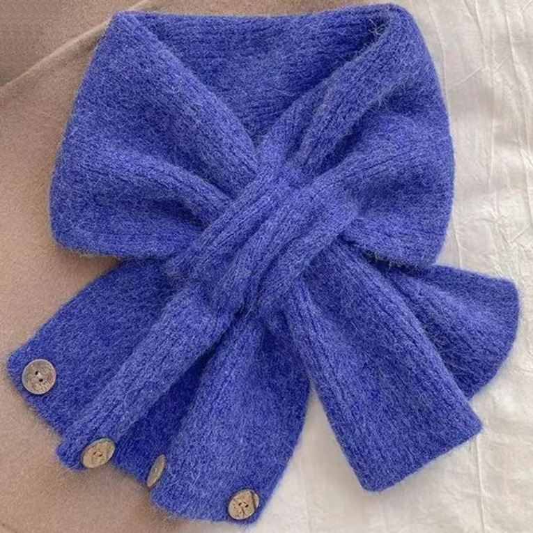 Short Women's Scarf, Autumn and Winter Color Blocked Knitted Scarf, Button Neck Warmer