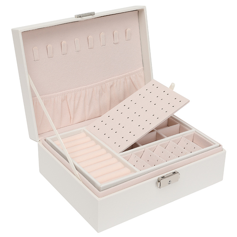 Jewelry Storage Organizer, Double-layer Wooden Jewelry Box with PU Leather, Ring Box Jewelry Packaging & Makeup Case