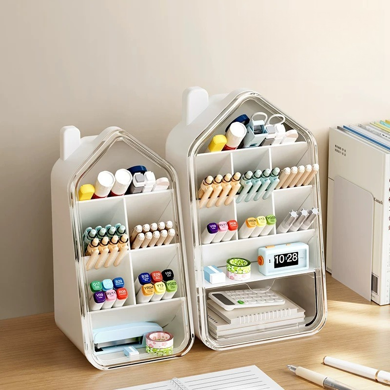High Appearance Japanese Pen Holder, Horizontal Storage Box for Office, Slanted Compartment Rack