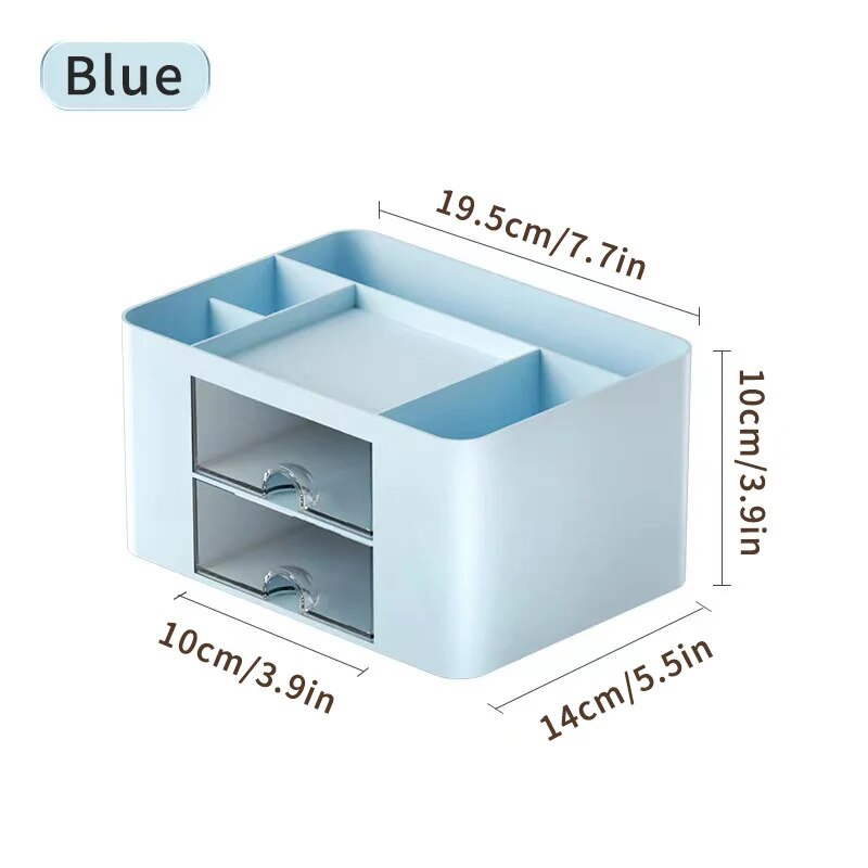 Multi-Functional Pen Organizer with 2 Drawers, Storage Box for Desk, Pencil Holder for Office Supplies, Vanity Table