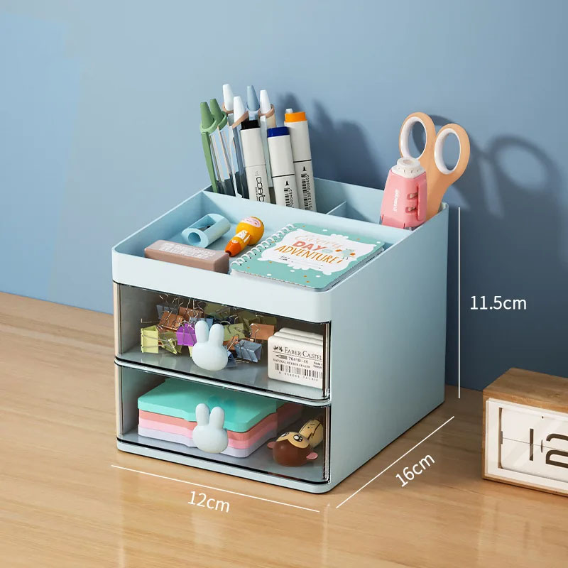 Desk Organizer with Drawer, Office Storage Box, Makeup and Business Card Organizer, Stationery & Mobile Phone Holder