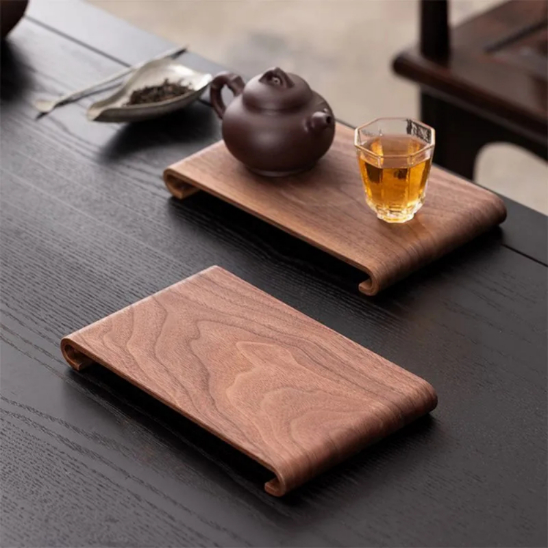 Retro Style Wooden Desktop Display Rack, Creative Rectangular Decorative Plate Tray for Hotel Home Coffee Table