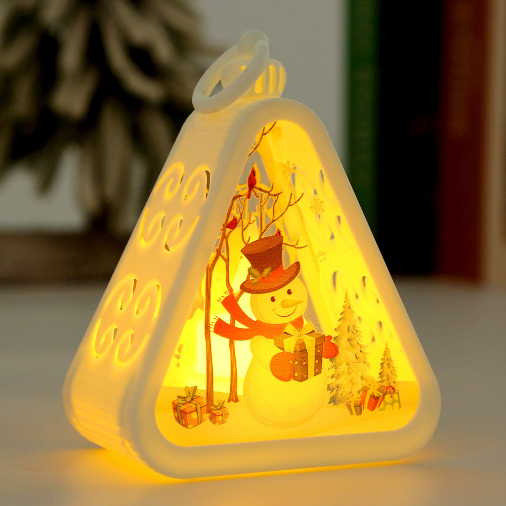 Santa Claus Snowman Festival Lamp Mini Christmas LED Triangle Lantern Party Scene Props